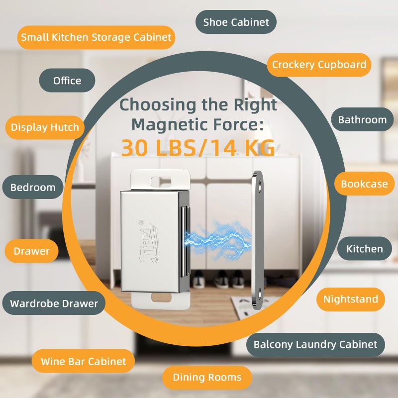 Jiayi Magnetic Catch 4 Pack Magnetic Cabinet Latch 30 lbs Cabinet Door Magnets Closure Stainless Steel Magnetic Door Closures for Kitchen Wardrobe Door Close Closet - Image 5